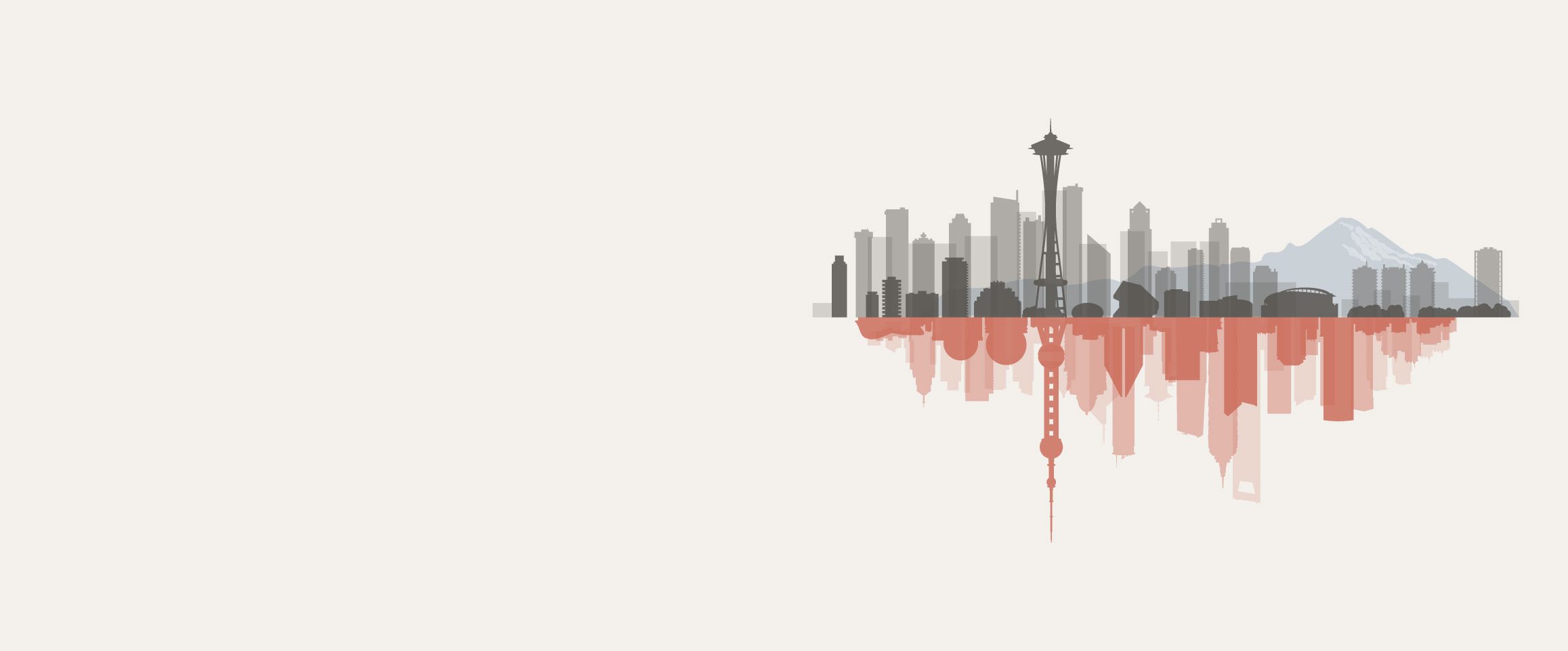 A mirrored skyline illustration connecting Seattle and China